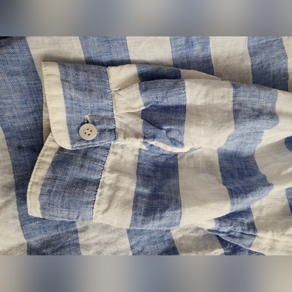 Coldwater Creek Striped Button Down Linen Blouse Blue and White - Picture 4 of 7